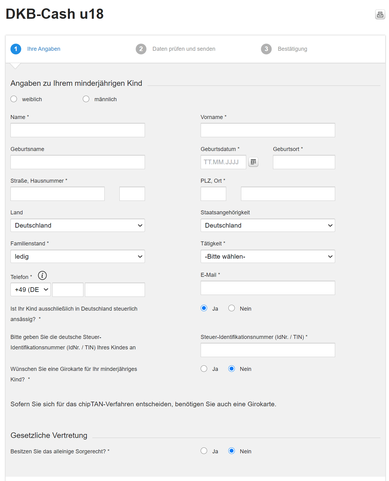 Beispiel für ein Kinderkonto Antragsformular der DKB