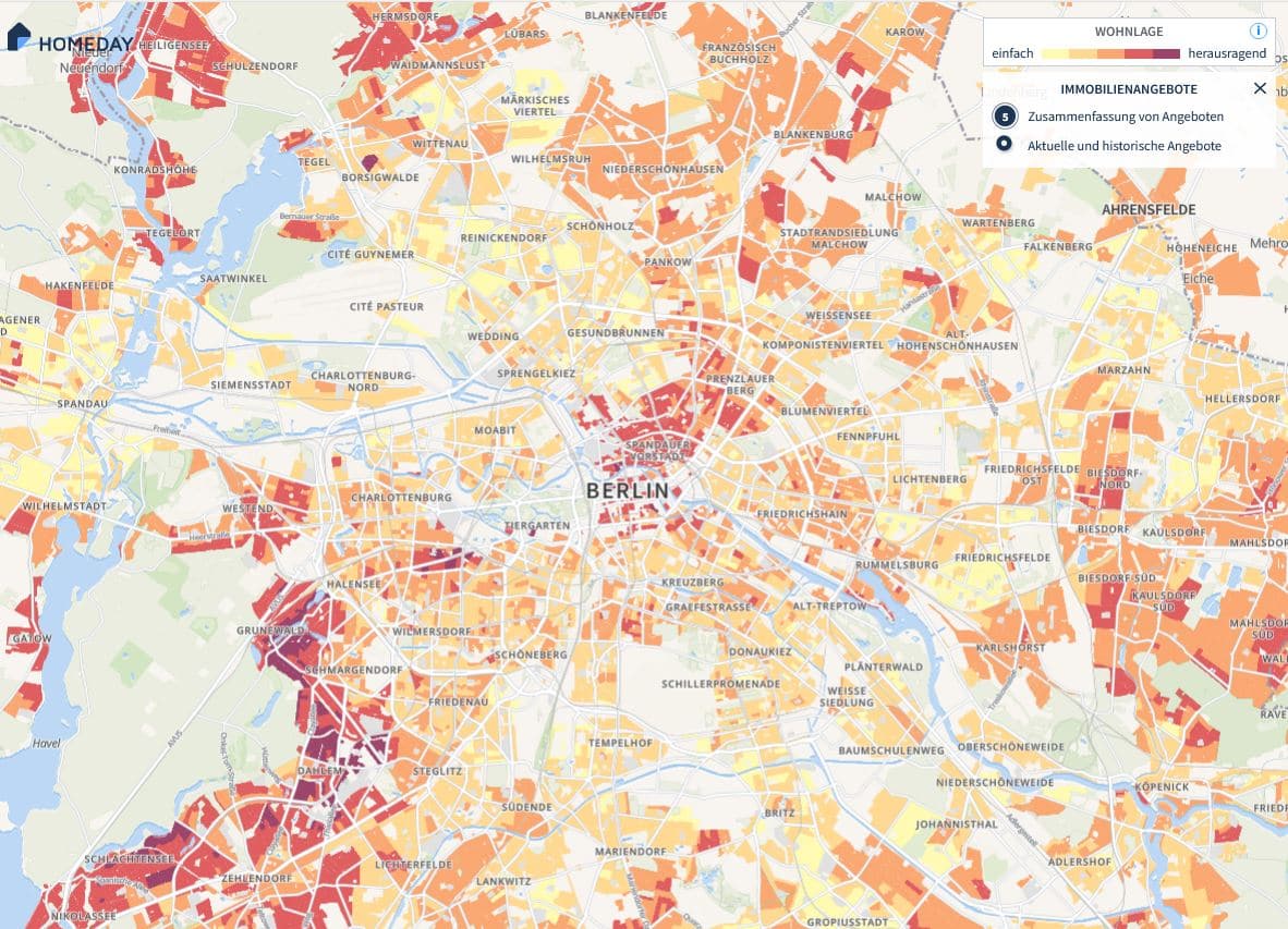 Screenshot vom Preisatlas für Berliner Stadtteile