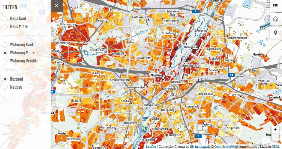 Screenshot vom Immobilien Kompass München