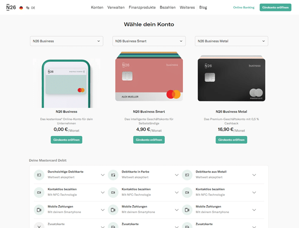 N26 Kontomodelle im Vergleich