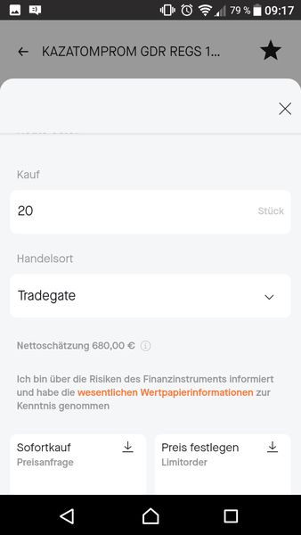 Kauforder in der flatex-next-app aufgeben