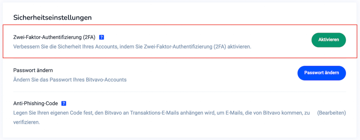 Bitvavo 2-Faktor-Authentifizierung