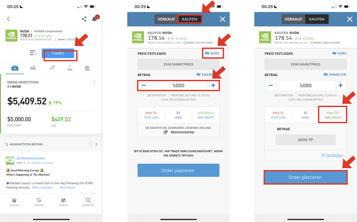 Order in der eToro App