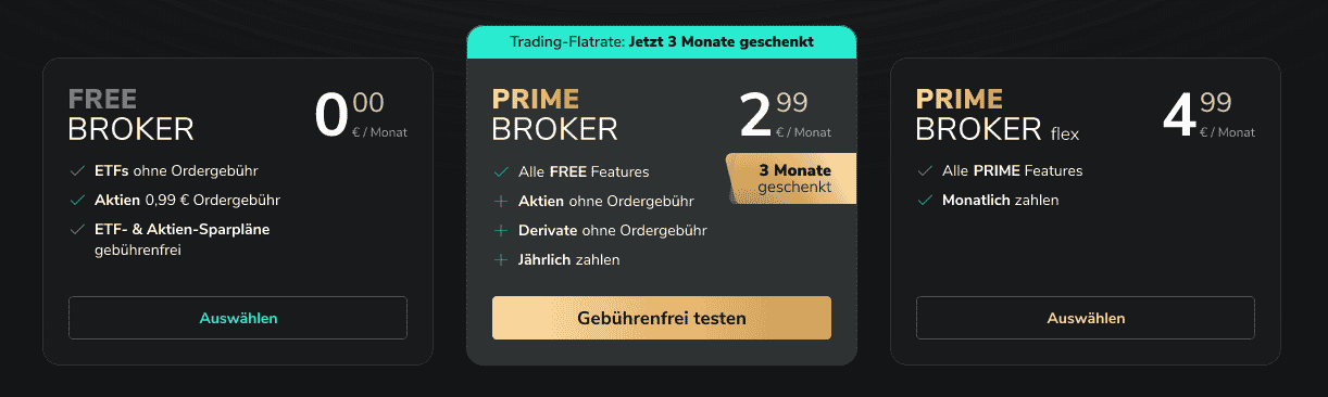 Der Free Broker bei Scalable Capital ist gratis, der Prime Broker kostet 2,99€ - 4,99€ monatlich.