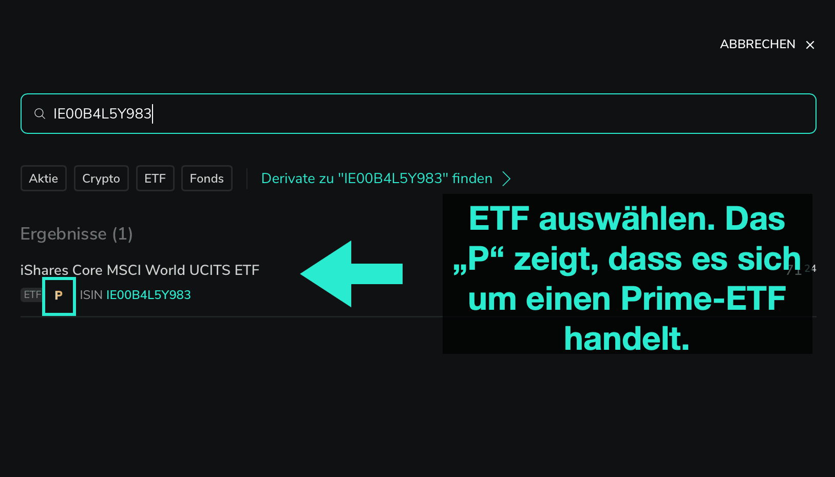 ETF bei Scalable auswählen