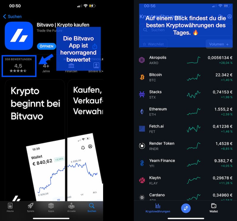 Die Bitvavo App erfreut sich einer hervorragenden Bewertung